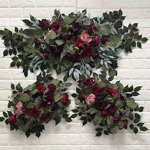 Gem Colors Hot Pink Plum Wedding Arch Arrangement Arbor Ties Arrangements Burgundy Eucalyptus Wedding Maroon Artificial Faux Flowers Wedding