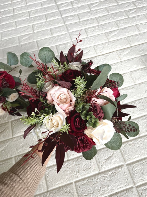 Faux Dried Mini Rose Spray Bundle - Burgundy - Greenery Market Single Bundle