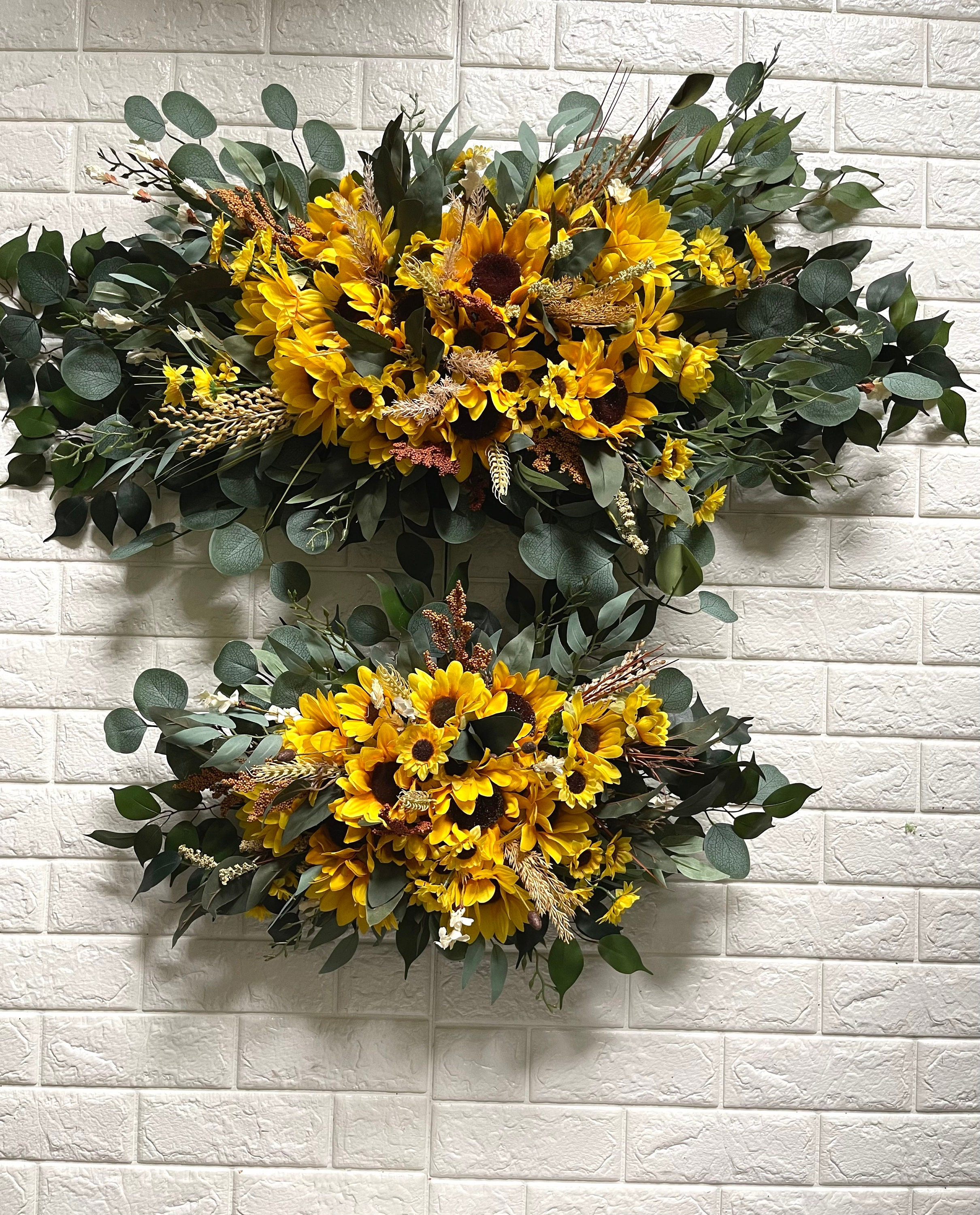 Sunflowers Only Wedding Arch Arrangement Fall Arbor Arrangements Burgundy Sunflower Eucalyptus Wedding Maroon Package Flowers Wedding Decor