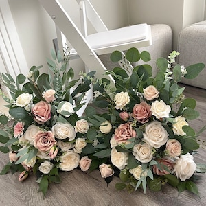 Set of 2 Aisle Flowers Mauve Dusty Rose Floor Arch Arrangement Wedding Aisle Marker Arbor Arrangements Eucalyptus Wedding White Decor