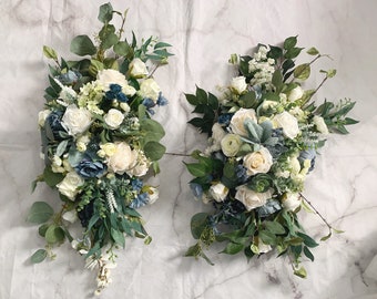 Wedding Arch Arrangement Arbor Arrangements White Dusty Blue Flowers Eucalyptus Wedding Steel Blue Artificial Faux Flowers Wedding Decor