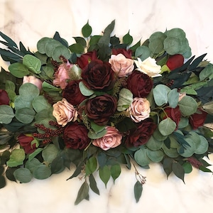Tie Wedding Arch Arrangement Arbor Ties Arrangements Burgundy Mauve Ivory Eucalyptus Wedding Maroon Dusty Rose Artificial Faux Flowers