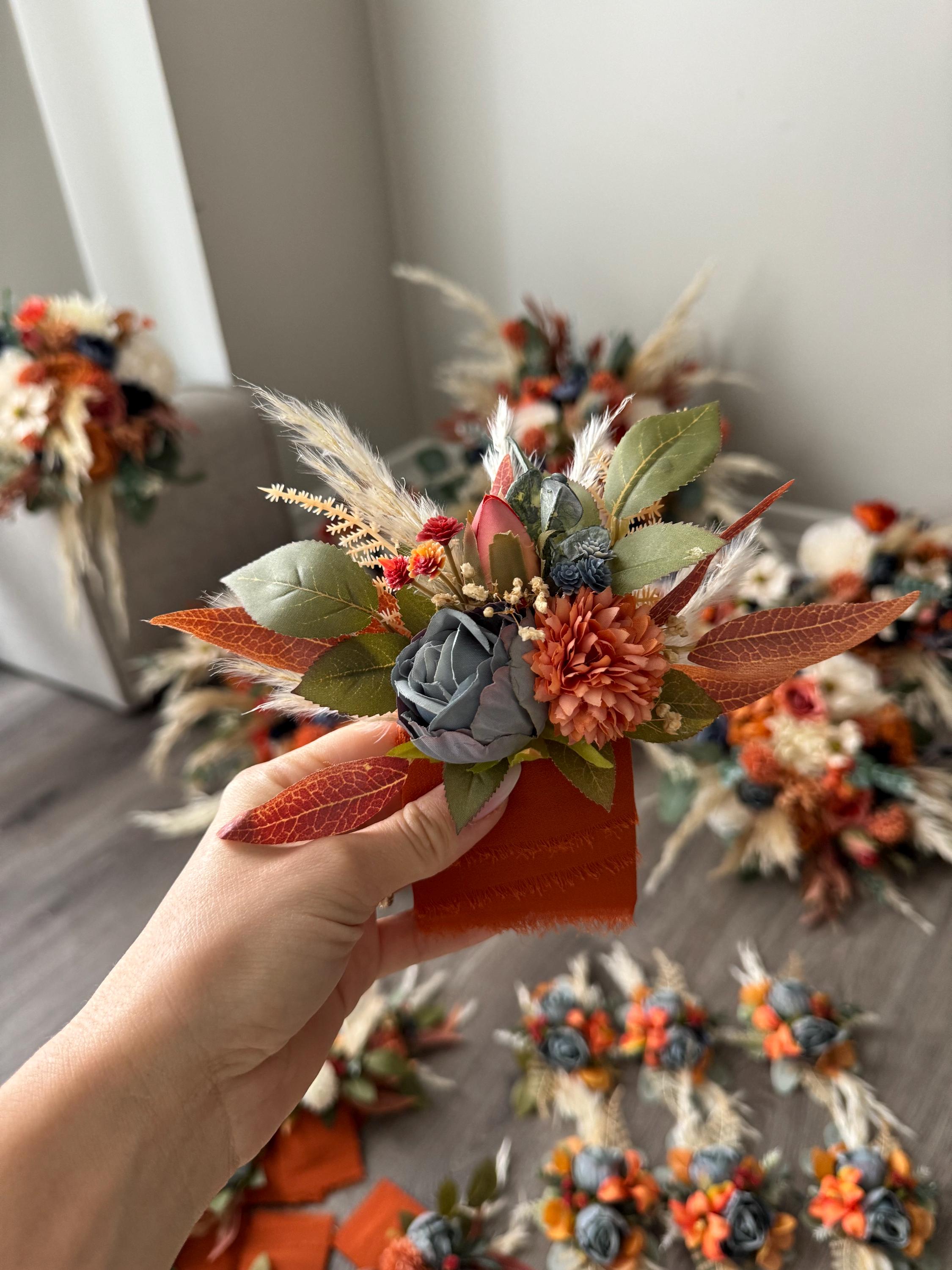 オレンジ ラスト ポケット ブートニア ウェディング ボヘミアン