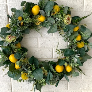 Spring Wreath Lemon Spring Summer Door Wreath Yellow Lemons Citrus Floral Greens Wreaths Handmade 18 Artificial Flowers Home sweet home image 2