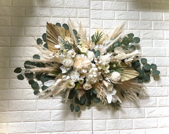 BOHO Pampas Erba Matrimonio Arco Disposizione Rustico Arbor Arrangiamenti Bianco AVORIO Fiori Eucalipto Matrimonio Bianco Arco Fiori Decorazioni per matrimoni