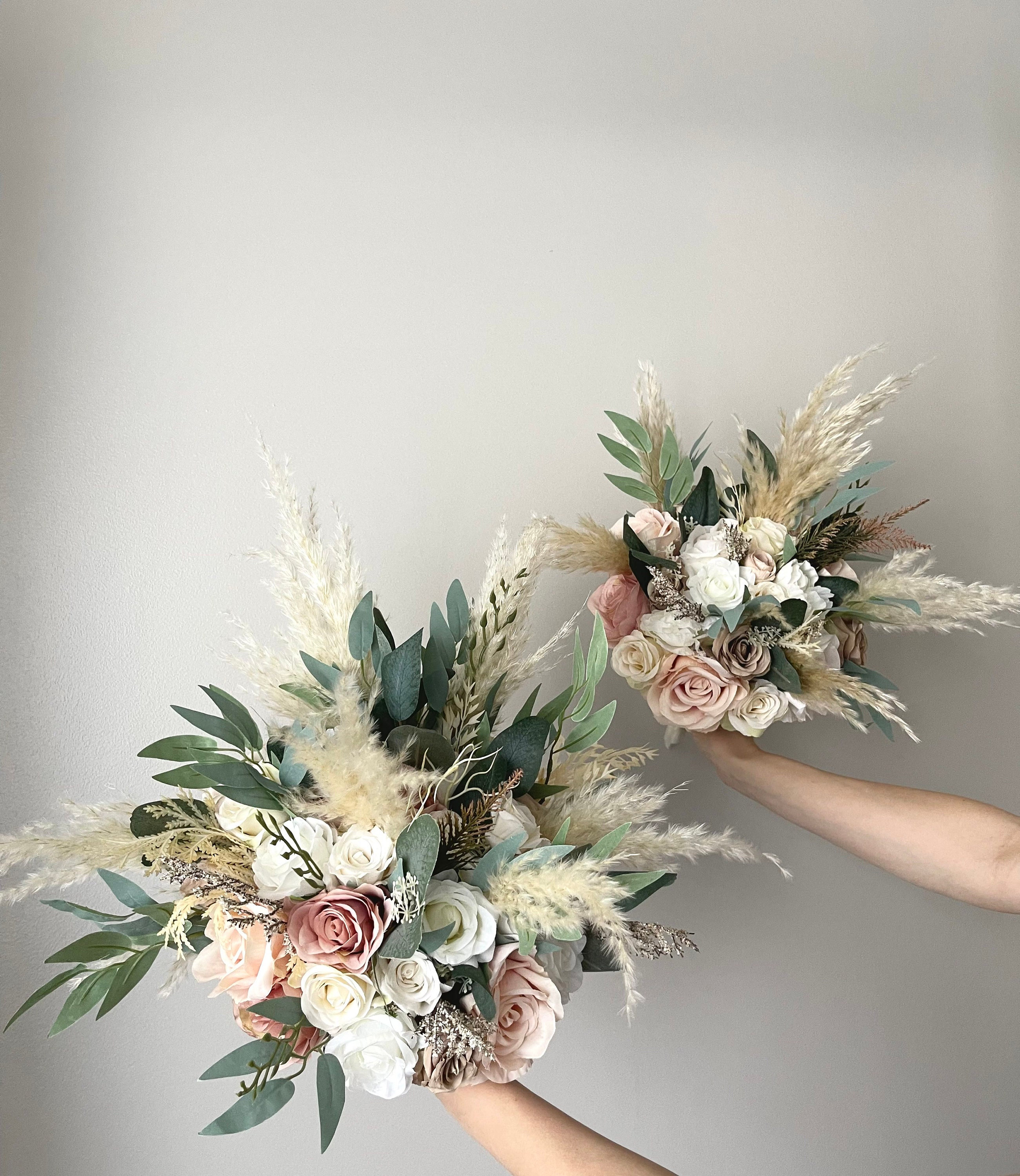 Boho Ivory Blush Dusty Pink White Peony Roses Bouquet Accents Wedding Boho Bridal Bouquet Ivory Wedding Bouquet Dusty Bridesmaid Bouquet
