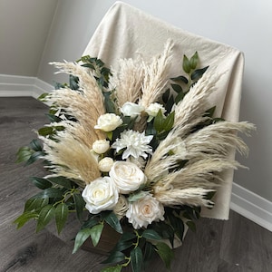 Aisle Flowers Floor Arch Arrangement Wedding Aisle Marker Arbor Arrangements White Cream Flowers Eucalyptus Wedding Ivory White