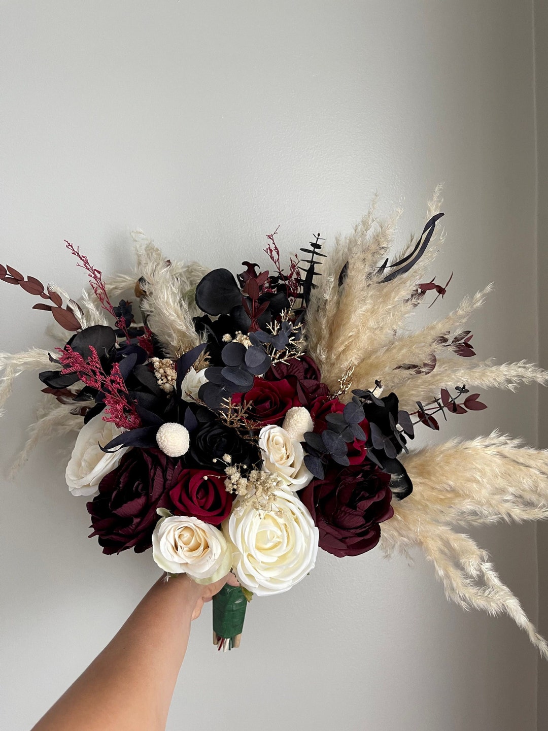 Black Gold Boho Burgundy Black Wedding Boho Bridal Bouquet Wedding