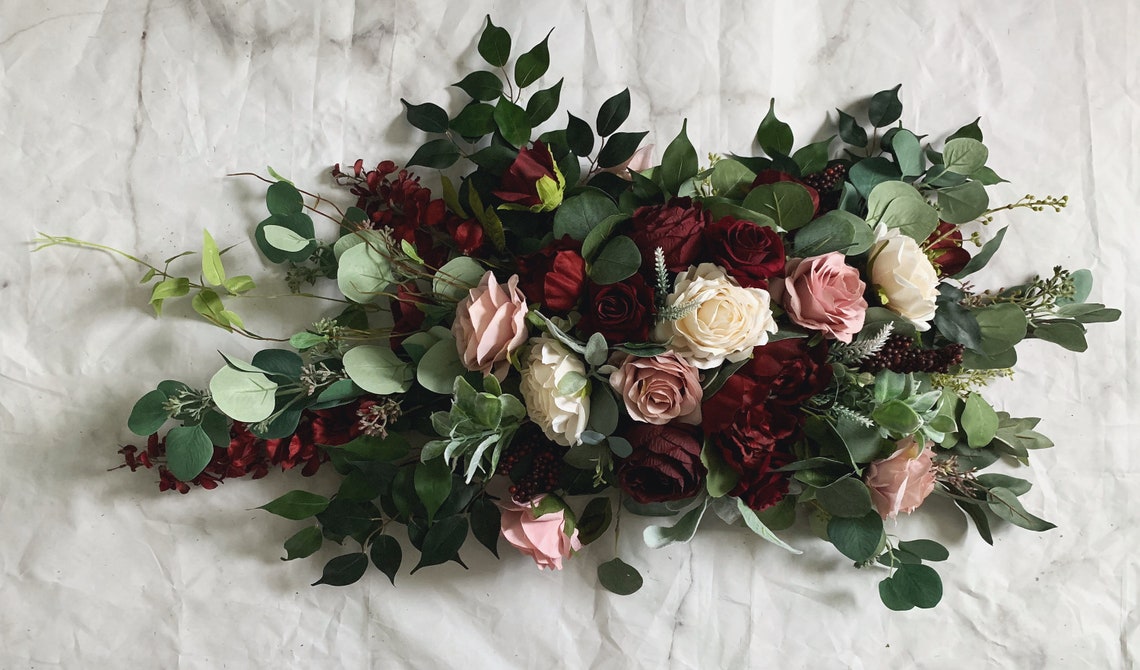 Tie Wedding Arch Arrangement Arbor Ties Arrangements Burgundy Etsy