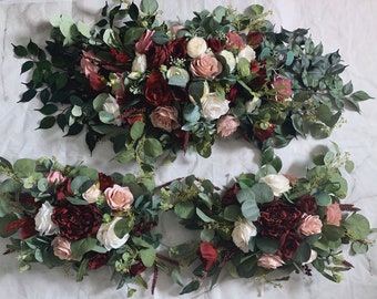 Tie Wedding Arch Arrangement Arbor Ties Arrangements Burgundy Mauve Ivory Eucalyptus Wedding Maroon Dusty Rose Artificial Faux Flowers