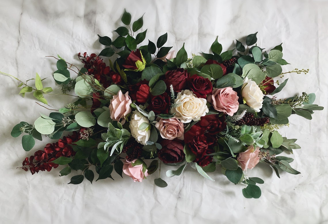 Tie Wedding Arch Arrangement Arbor Ties Arrangements Burgundy Etsy