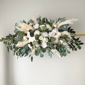 White Pampas Arch Arrangement Wedding Pampas Arch Arrangement Arbor White Eucalyptus Wedding White Green Artificial Faux Flowers Wedding image 1