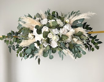 White Pampas Arch Arrangement Wedding Pampas Arch Arrangement Arbor White Eucalyptus Wedding White Green Artificial Faux Flowers Wedding