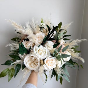 Boho Orange Brown Terracotta Pampas Wedding Boho Bridal Bouquet Ivory Wedding Bouquet Dusty Greenery Artificial Flowers Bridesmaid Bouquet