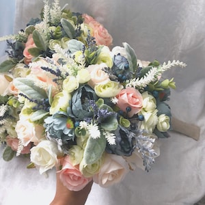 Juego de ramos de boda Boho Azul polvoriento decorativo ramos de novia Ramos de novia Dama de honor Hecha a mano Flores falsas artificiales Boutonniere Boutonniere Bout