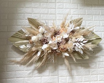 BOHO Pampas Hierba Boda Arreglo de Arco Arreglos de Cenador Rústico Blanco IVORY Flores Eucalipto Boda Blanco Arco Flores Decoración de Boda