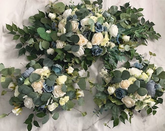 Wedding Arch Arrangement Arbor Arrangements White Dusty Blue Flowers Eucalyptus Wedding Steel Blue Artificial Faux Flowers Wedding Decor