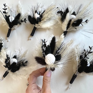Boho Schwarz Boutonniere Pampas Grass Boutonnières Hochzeit Bräutigame Groomsmen boutonniere Hochzeitsstrauß Greenery künstliche