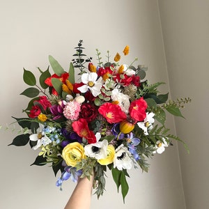 Wild Flowers Gem Colors Poppy Anemones Wedding Bouquet Burgundy Eucalyptus Wedding Bouquet Spring Summer Flowers Mauve Faux Flowers Wedding