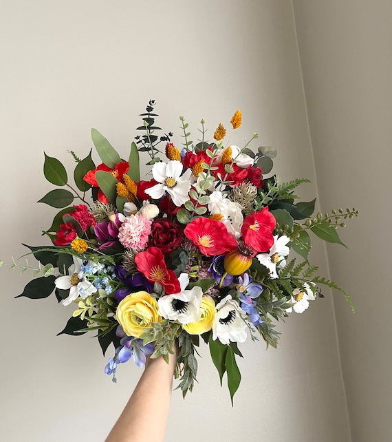 Wildblumen Edelstein Farben Mohn Anemonen Hochzeit Bouquet Weinrot Eukalyptus Hochzeit Blumen Frühling Sommer Blumen Mauve Kunstblumen Hochzeit