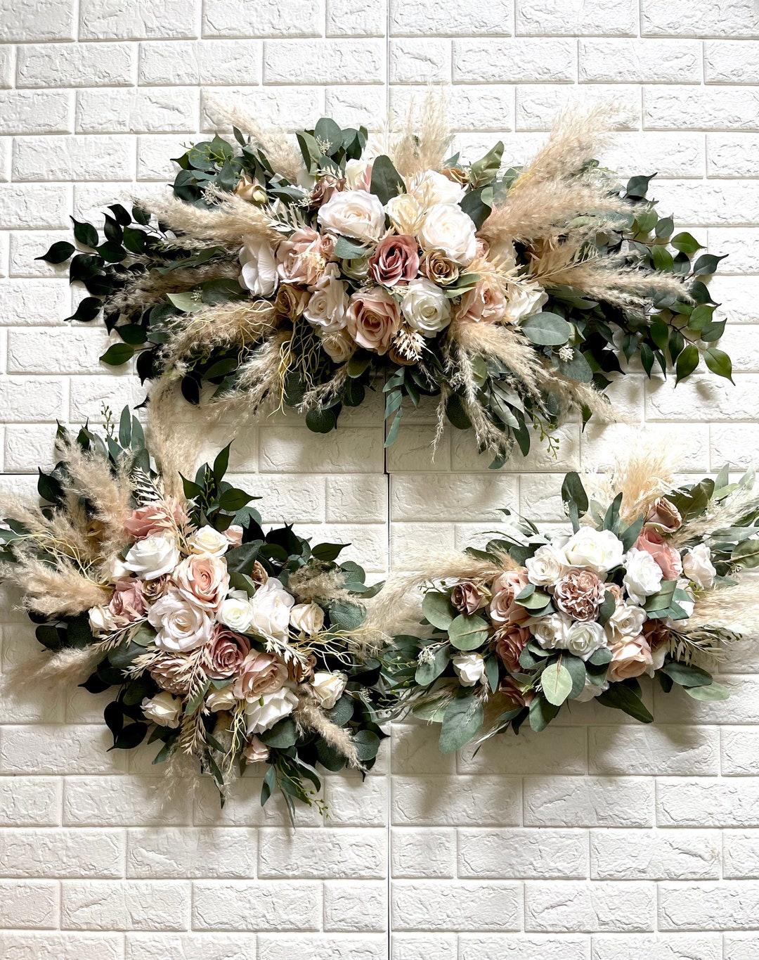 Blush Wedding Pampas Arch Arrangement Arbor White Blush Flowers