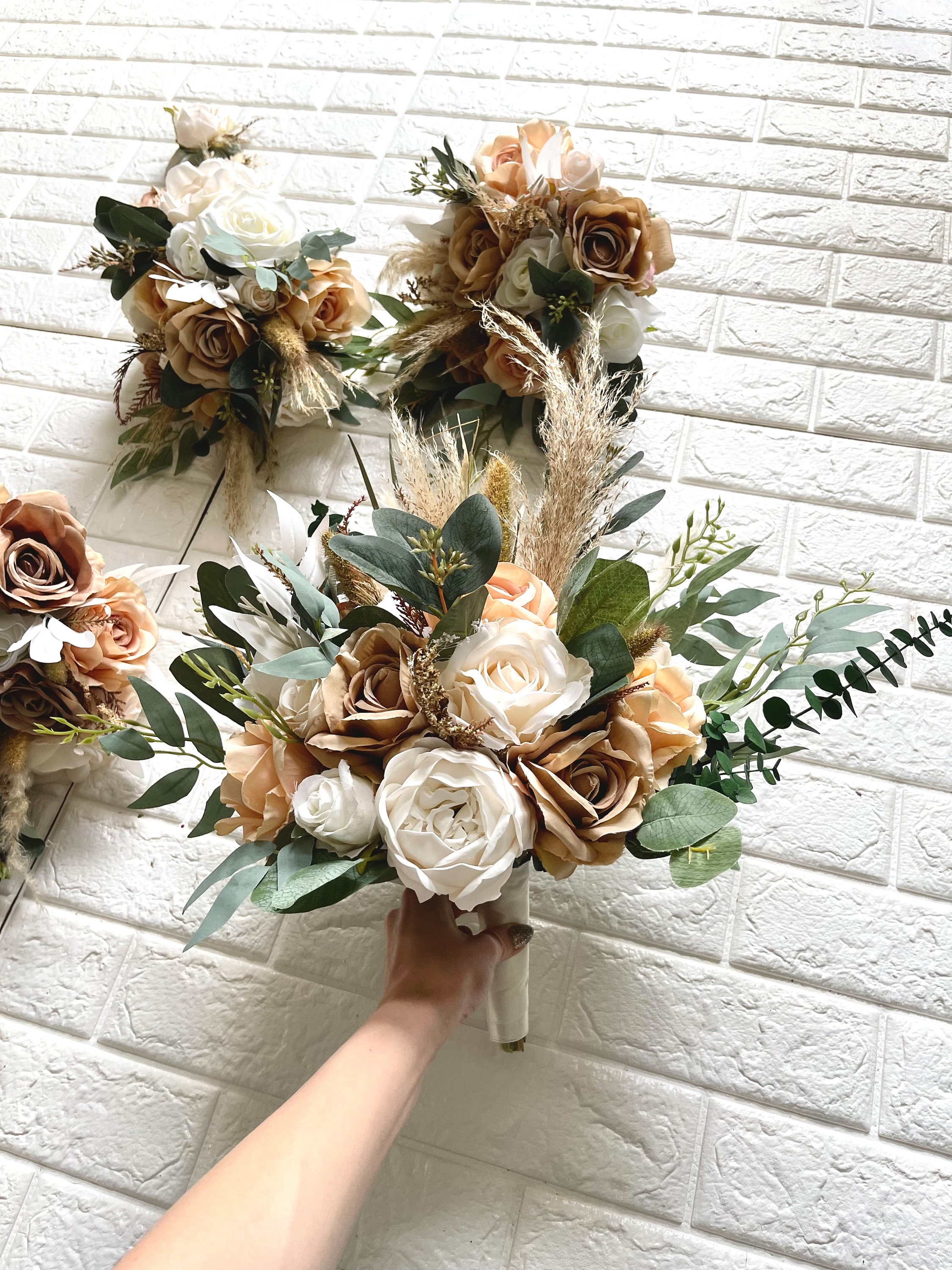 Boho Orange Brown Terracotta Wedding Boho Bridal Bouquet Ivory 