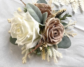 Ivory & Taupe Wedding Cake Decoration Cake Arrangement Topper Artificial Flowers Wedding Flowers Ivory Cream Wedding Floral Cake Topper