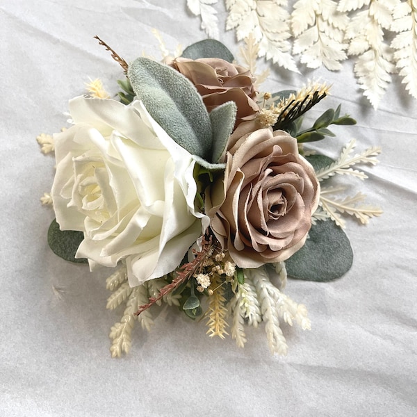 Ivory & Taupe Wedding Cake Decoration Cake Arrangement Topper Artificial Flowers Wedding Flowers Ivory Cream Wedding Floral Cake Topper