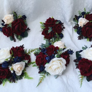 Burgundy Wedding Cake Decoration Cake Arrangement Topper Artificial Flowers Wedding Decor Flowers Cream Wedding Floral Cake Topper