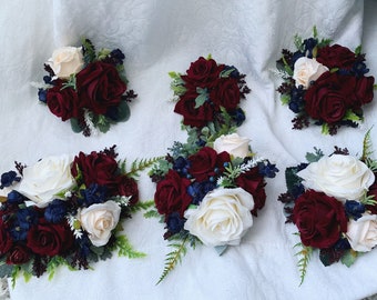 Burgundy Wedding Cake Decoration Cake Arrangement Topper Artificial Flowers Wedding Decor Flowers Cream Wedding Floral Cake Topper