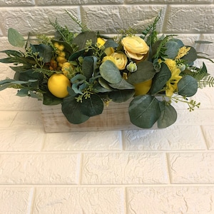 Lemon Spring Summer Table Centrepiece Yellow Lemons Citrus Floral Greens Arrangement Handmade 18&quot; Artificial Flowers Home sweet home