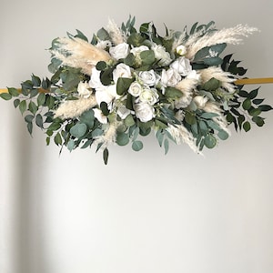 White Pampas Arch Arrangement Wedding Pampas Arch Arrangement Arbor White Eucalyptus Wedding White Green Artificial Faux Flowers Wedding image 4