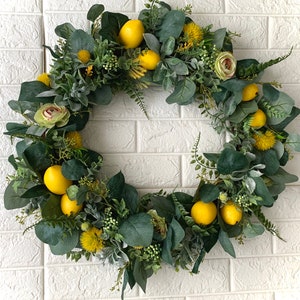 Spring Wreath Lemon Spring Summer Door Wreath Yellow Lemons Citrus Floral Greens Wreaths Handmade 18 Artificial Flowers Home sweet home image 3