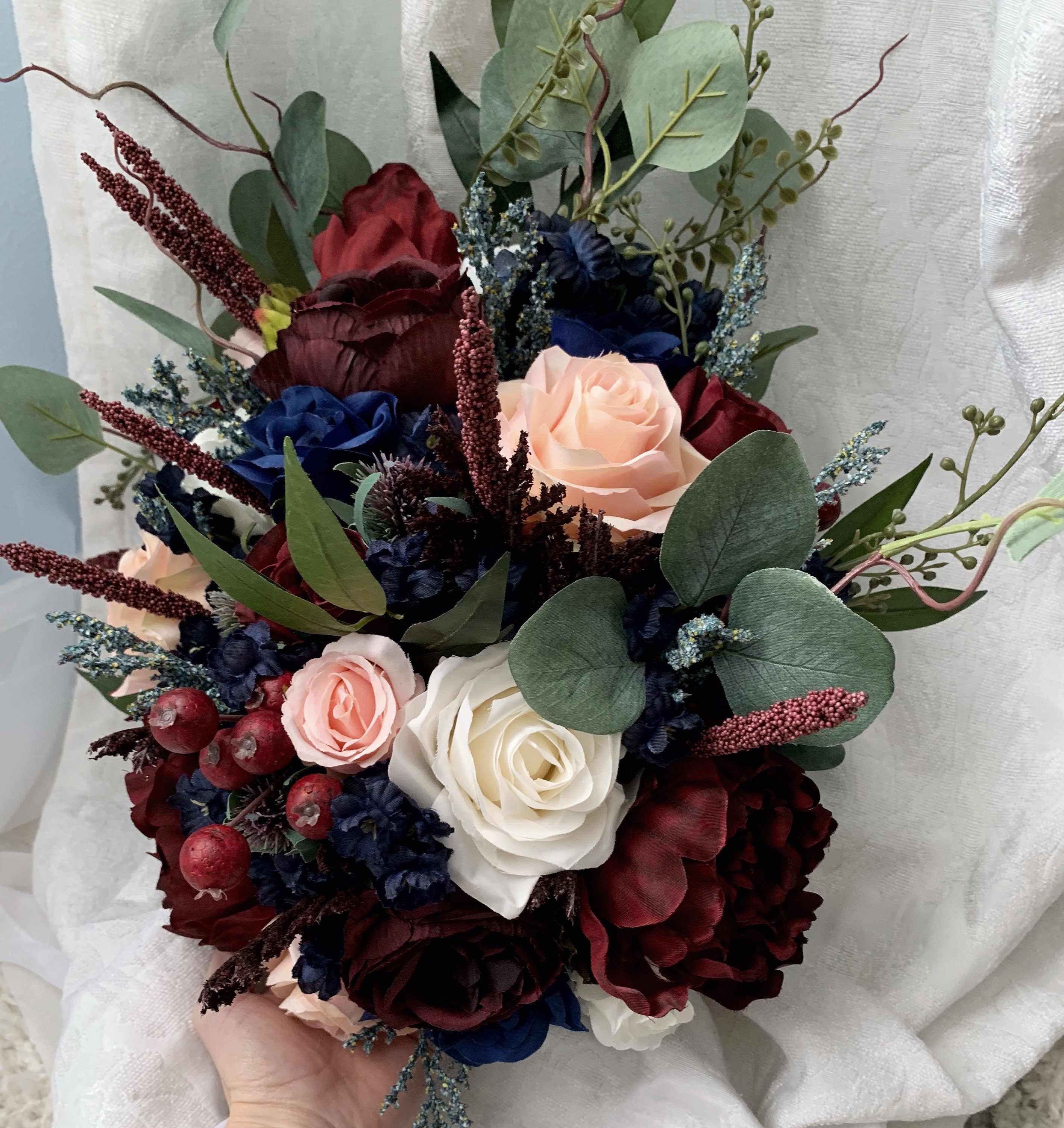 Navy and Wine Bouquet Kit, DIY Wedding Flowers