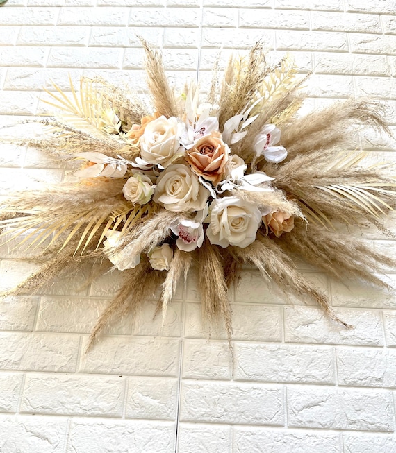 Boho White and Gold Pampas Grass Floral Arrangement Wedding Centerpiece -   Sweden