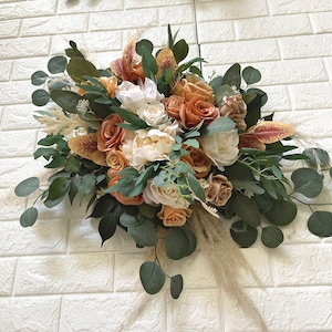 Centrepiece Boho Wedding Arch Arrangement Brown Rust Peach Arbor Arrangements White Flowers Eucalyptus Wedding White Green Wedding Decor