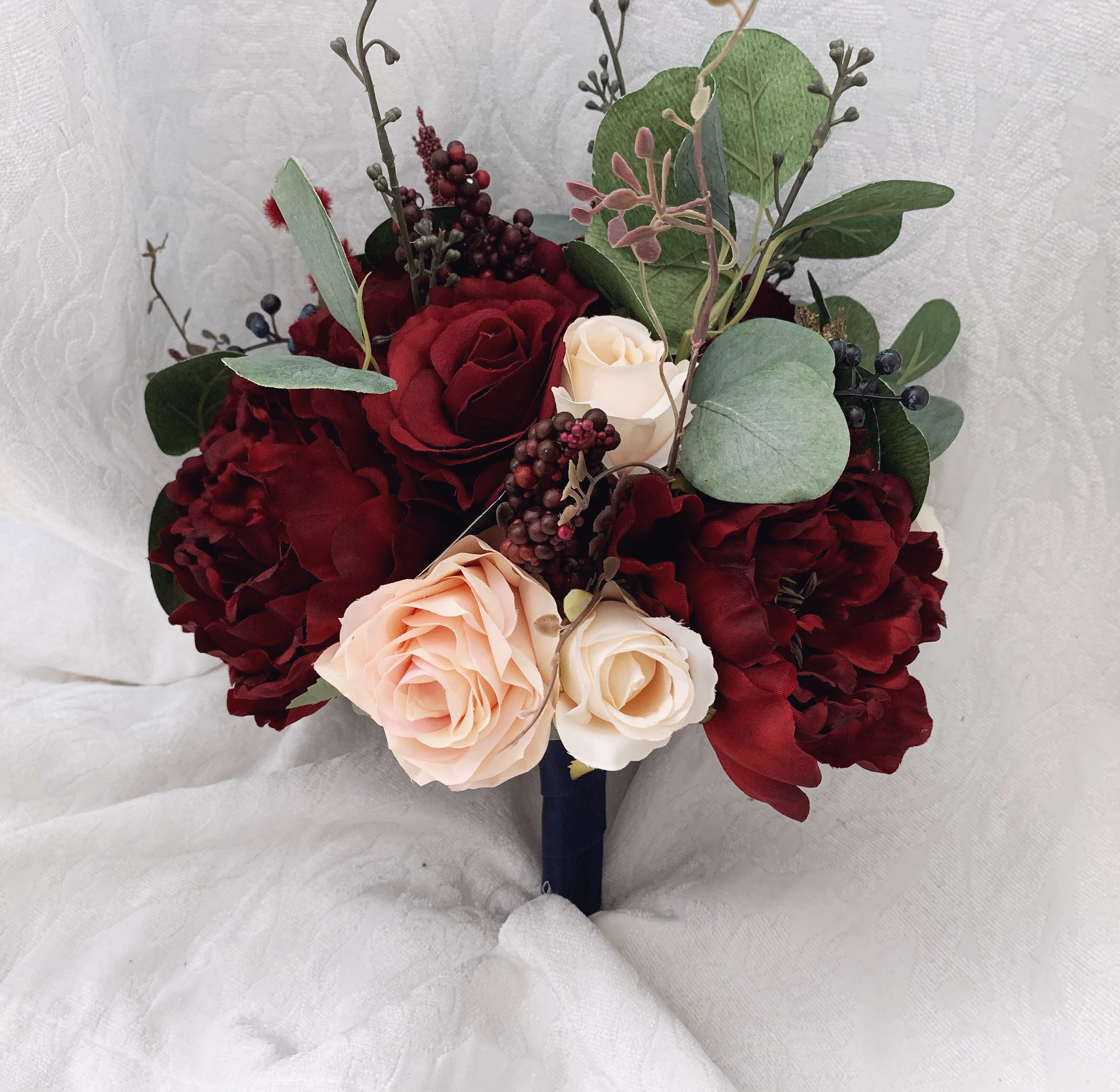 burgundy flowers wedding bouquet