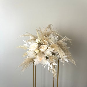 Flower Stand Centrepieces Arrangement Aisle flowers White Boho Centrepiece Wedding Arrangement Pampas Arrangements Barrel Arrangements