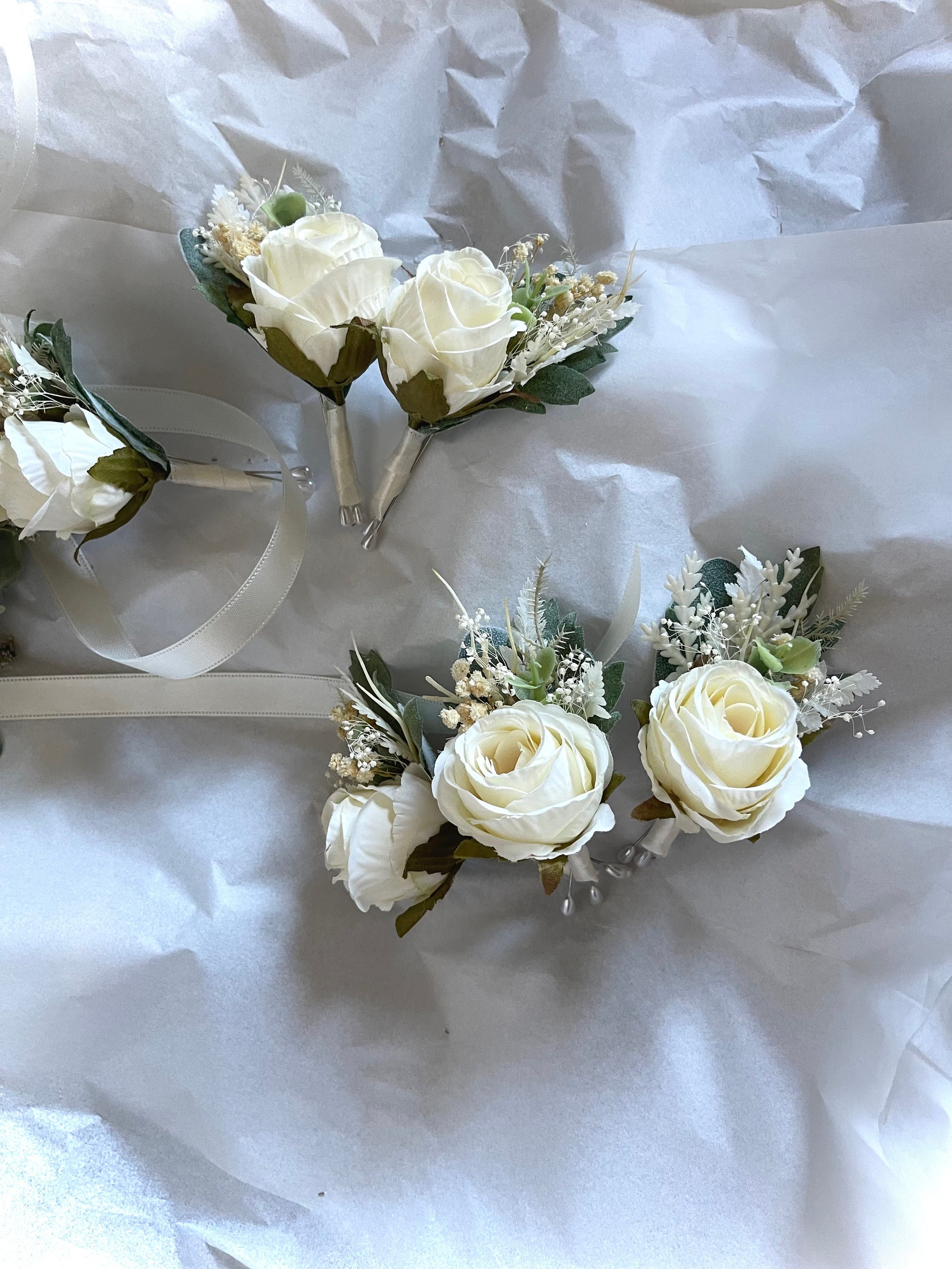 Wedding Boutonniere for Men White Rose Boutonniere Groom Buttonhole Flower  Boutonniere Rustic Boutineer Greenery Boutonniere Pins Winter 