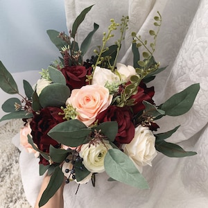 Boho Wedding Bouquet Burgundy Blush Eucalyptus Wedding Maroon Bouquet Deep Red Flowers Blush Cream Navy Flowers Wedding Style Dusty Rose