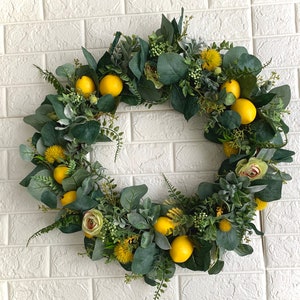 Spring Wreath Lemon Spring Summer Door Wreath Yellow Lemons Citrus Floral Greens Wreaths Handmade 18 Artificial Flowers Home sweet home image 6