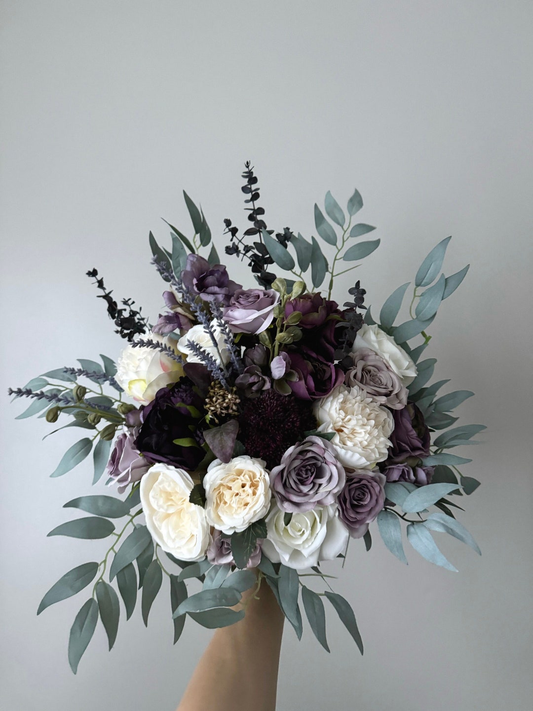 Wedding Bouquet Gem Colors Deep Purple Lavender Wedding Bouquet Burgundy  Eucalyptus Wedding Bouquet Purple Flowers Faux Flowers Wedding - Etsy Israel, image size:1080x1440
