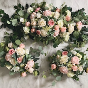 Blush Wedding Arch Arrangement Arbor Arrangements White Blush Flowers Eucalyptus Wedding White Green Artificial Faux Flowers Wedding Decor
