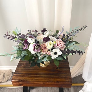 Centrepiece Plum Lavender Ivory Anemone Boho Wedding Mauve Deep Purple Centrepieces Ivory Arbor Arrangements Flowers White Wedding Decor