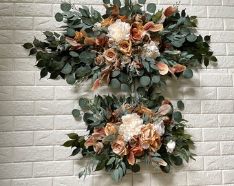 Boho Pampas Erba Matrimonio Arco Disposizione Marrone Ruggine Pesca Arbor Composizioni Fiori Bianchi Eucalipto Matrimonio Bianco Verde Decorazioni per matrimoni