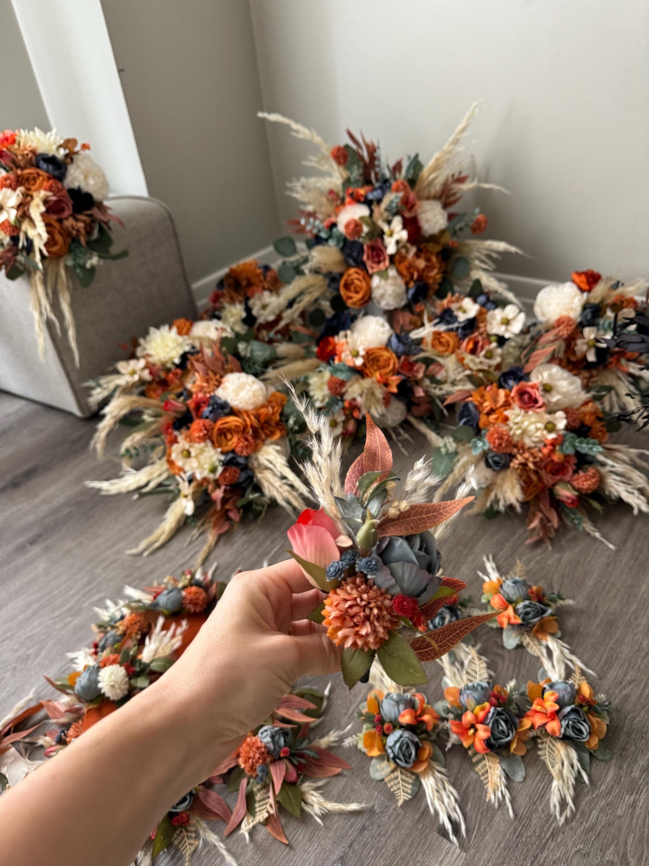 オレンジ ラスト ポケット ブートニア ウェディング ボヘミアン