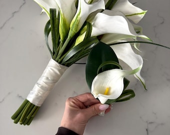 Calla Lily Bouquet White Tropical Palm Calla Lilies White Anemone Bridal Wedding
