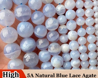 5A Natural Blue Lace Agate Smooth Round Beads 6mm 8mm 10mm For Choices, 1 Strand 15''