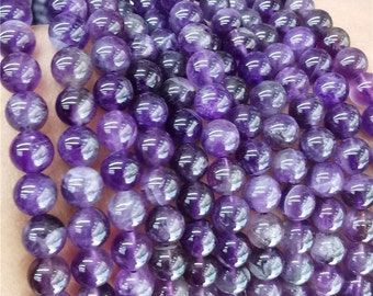 15.5'' Natural Deep Purple Amethyst Round Beads 4mm 6mm 8mm 10mm 12mm For Choices, 1 Strand