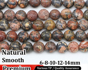 15.5'' Natural Leopard Skin Jasper Smooth Round Beads 6mm 8mm 10mm 12mm 14mm For Choices, 1 Strand